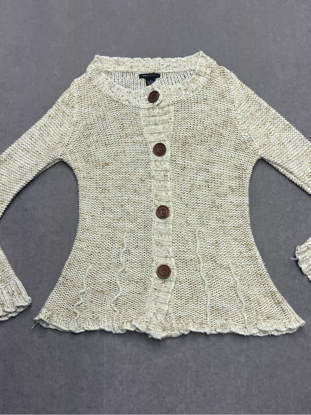 BCBGMaxAzria Cream Knit Button-Front Flared Hem Cardigan